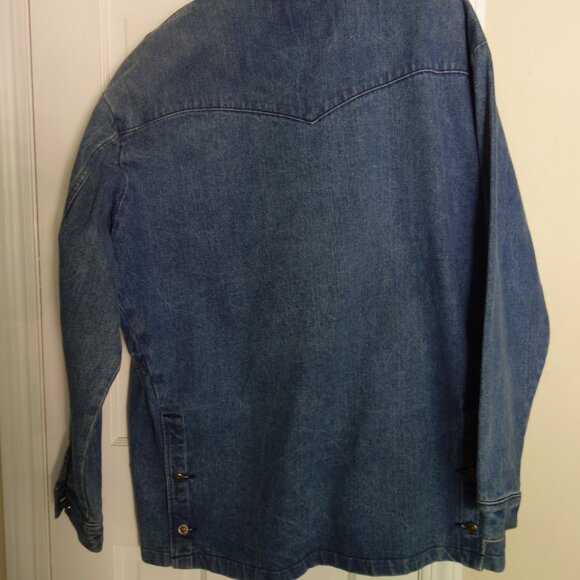 Vtg SCHAEFER OUTFITTER Heavyweight Denim Jacket w/ Leather trim Mens Large ssfis - Picture 2 of 11
